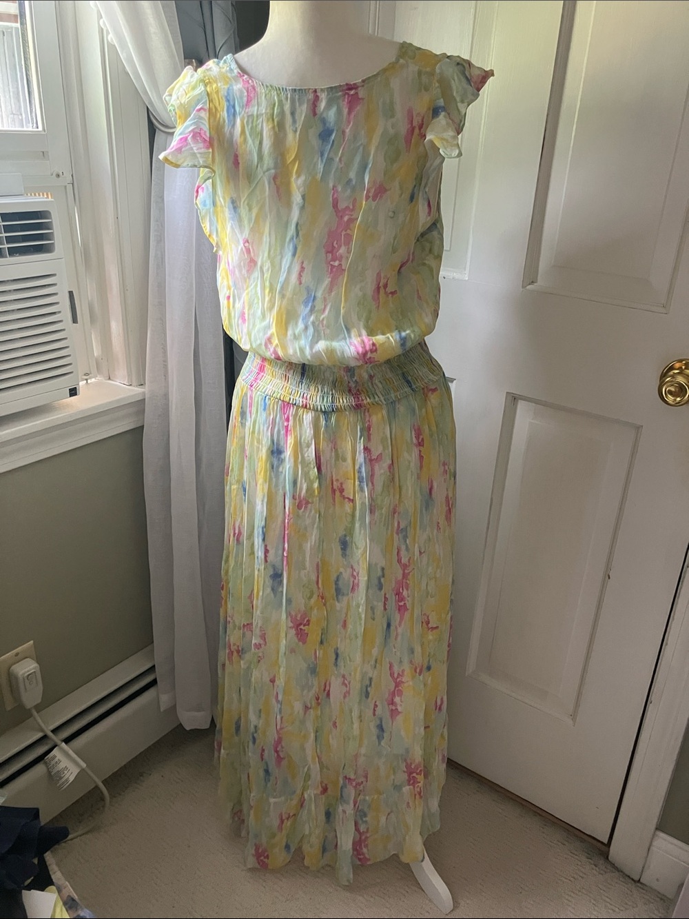 Anthropologie Pastel Watercolor Dress Yellow Pink Blue Green no tassel 14 - Picture 8 of 13